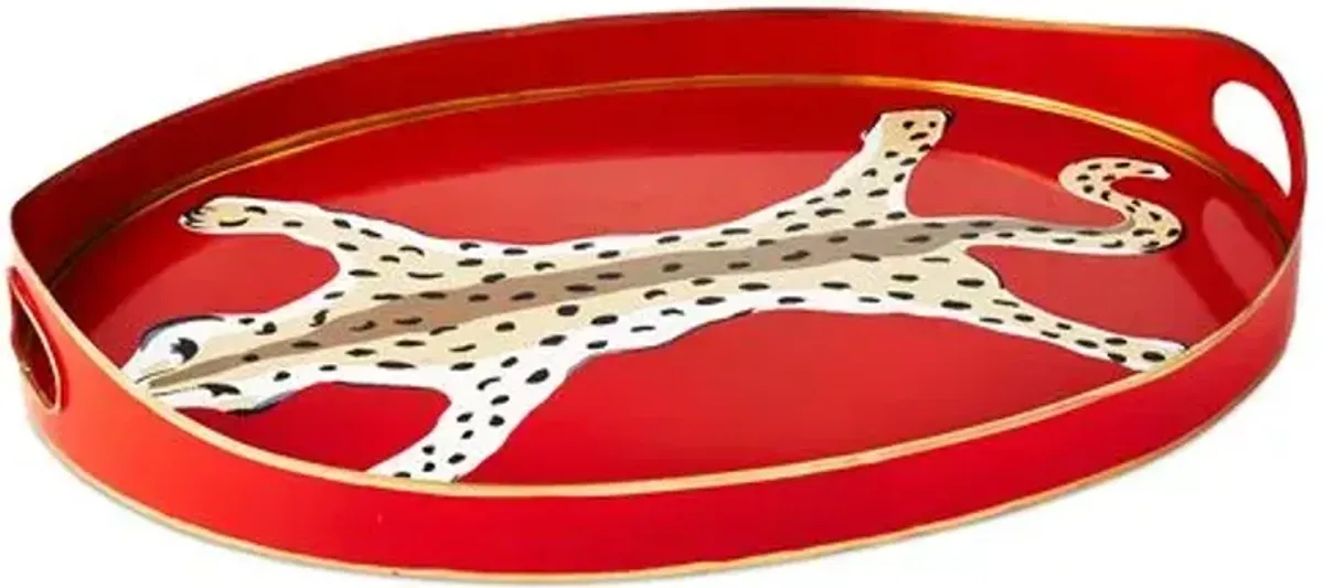 Orange Leopard Oval Tray - Dana Gibson