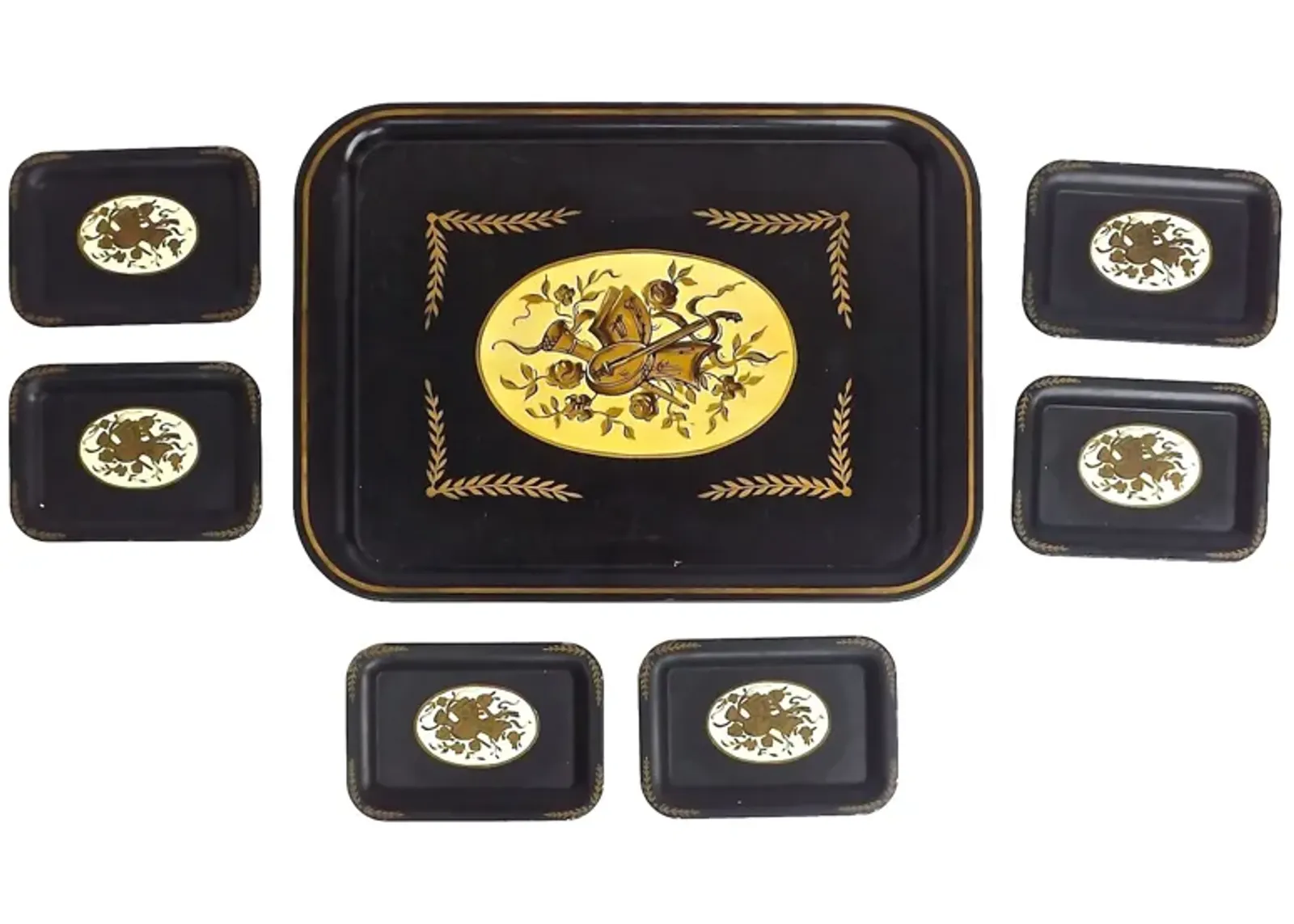 Tole Musical Theme Trays - Set of 7 - Vermilion Designs - Black