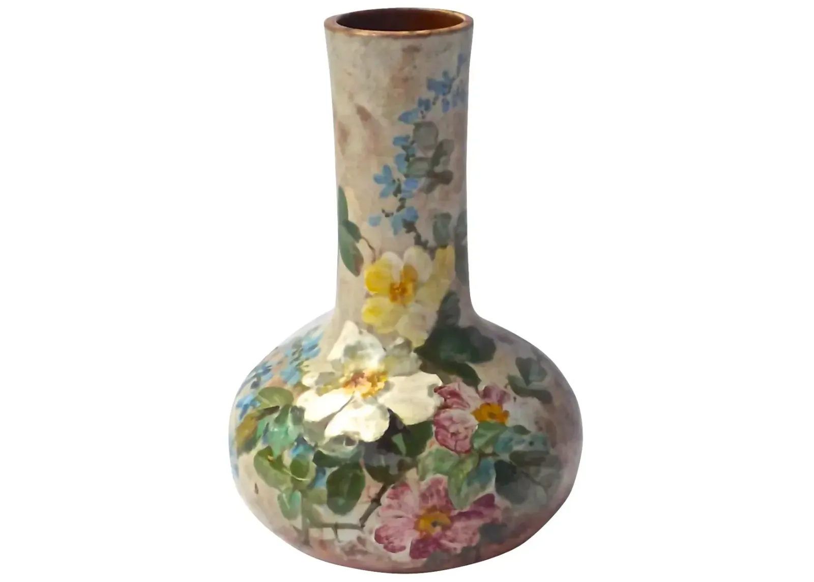 Hand-Painted Majolica Floral Vase - Vermilion Designs - Gray