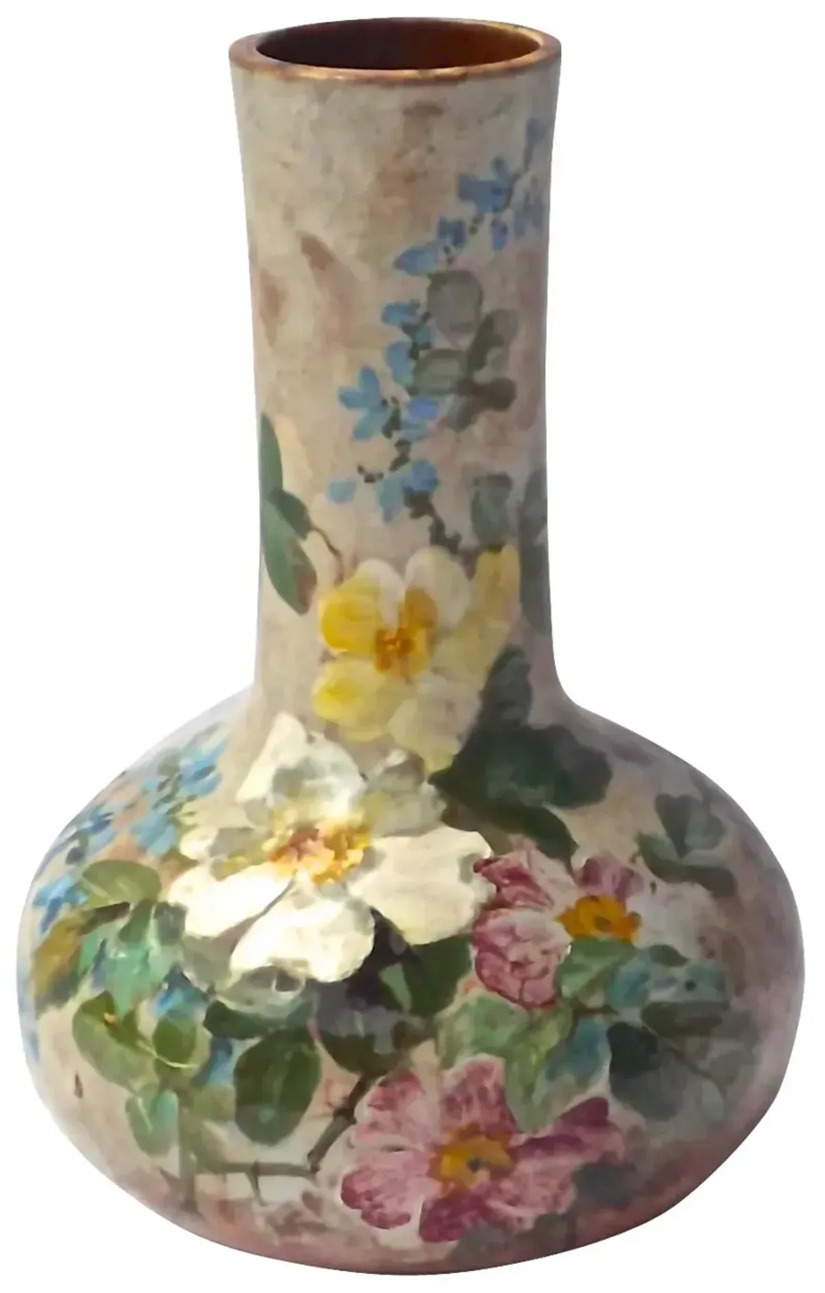 Hand-Painted Majolica Floral Vase - Vermilion Designs - Gray