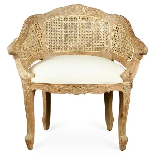 Hermina Wicker-Back Vanity Chair - Natural/White - Handcrafted - Black
