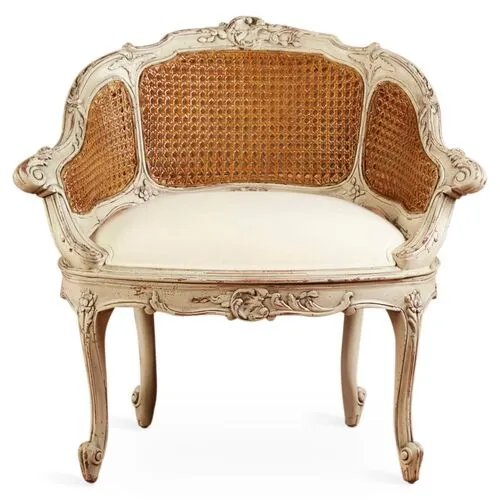 Wicker-Back Slipper Chair - Parchment/Cream Linen - Handcrafted - Ivory