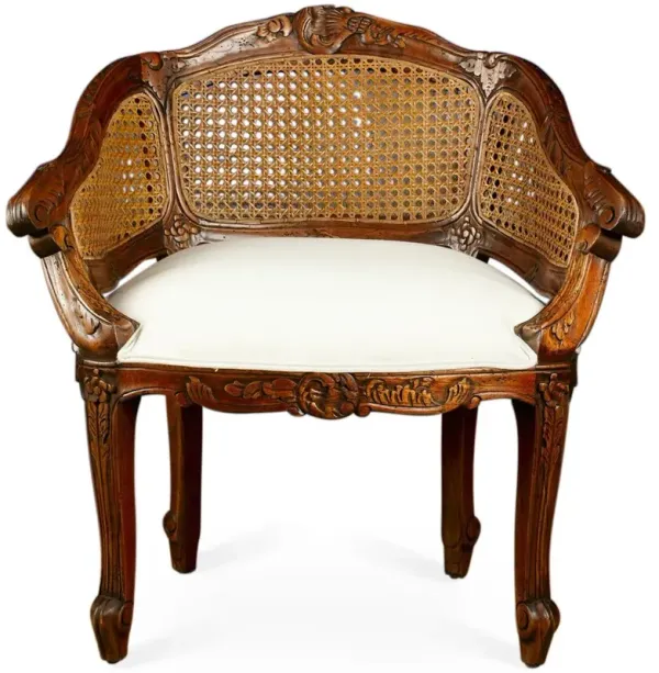 Wicker-Back Slipper Chair, Cream Linen