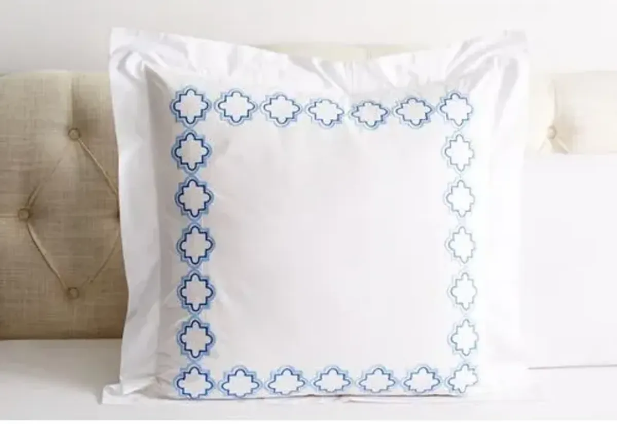 Quatrefoil Euro Sham - Blue - Hamburg House - White