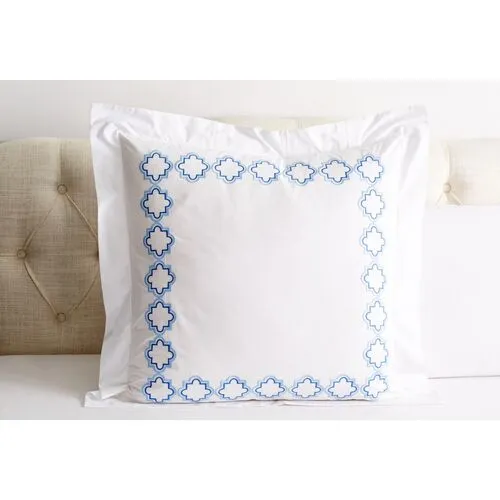 Quatrefoil Euro Sham - Blue - Hamburg House - White