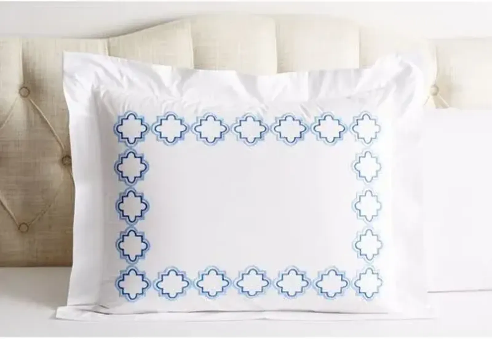 Quatrefoil Outline Sham - Blue - Hamburg House - White