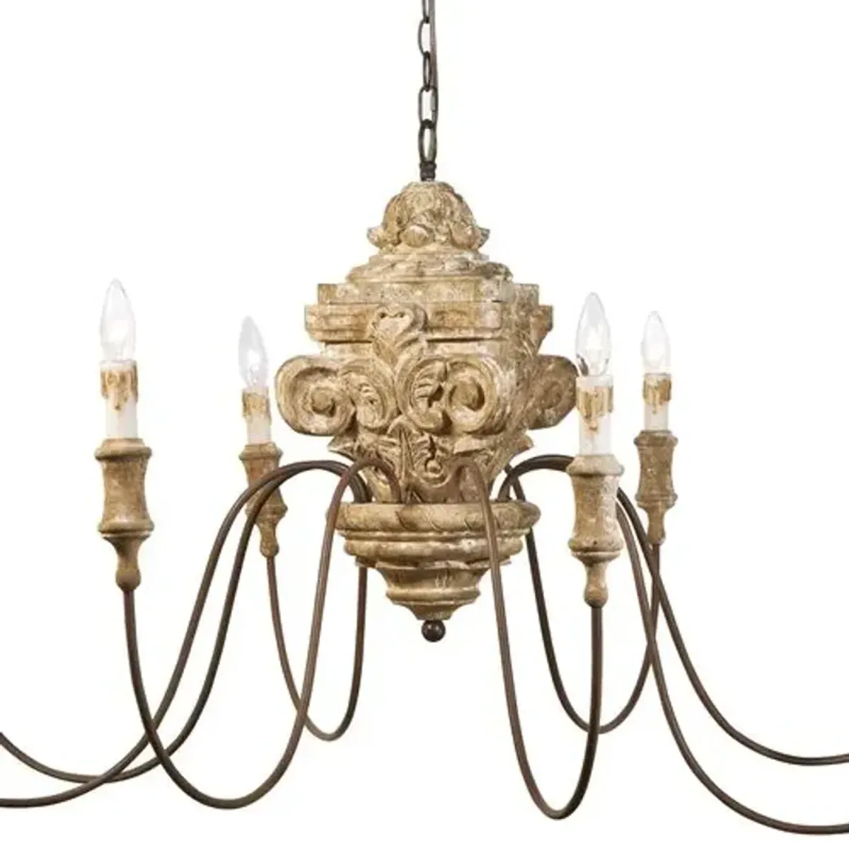 8-Light Wood Carved Chandelier - Gold - Regina Andrew - Brown