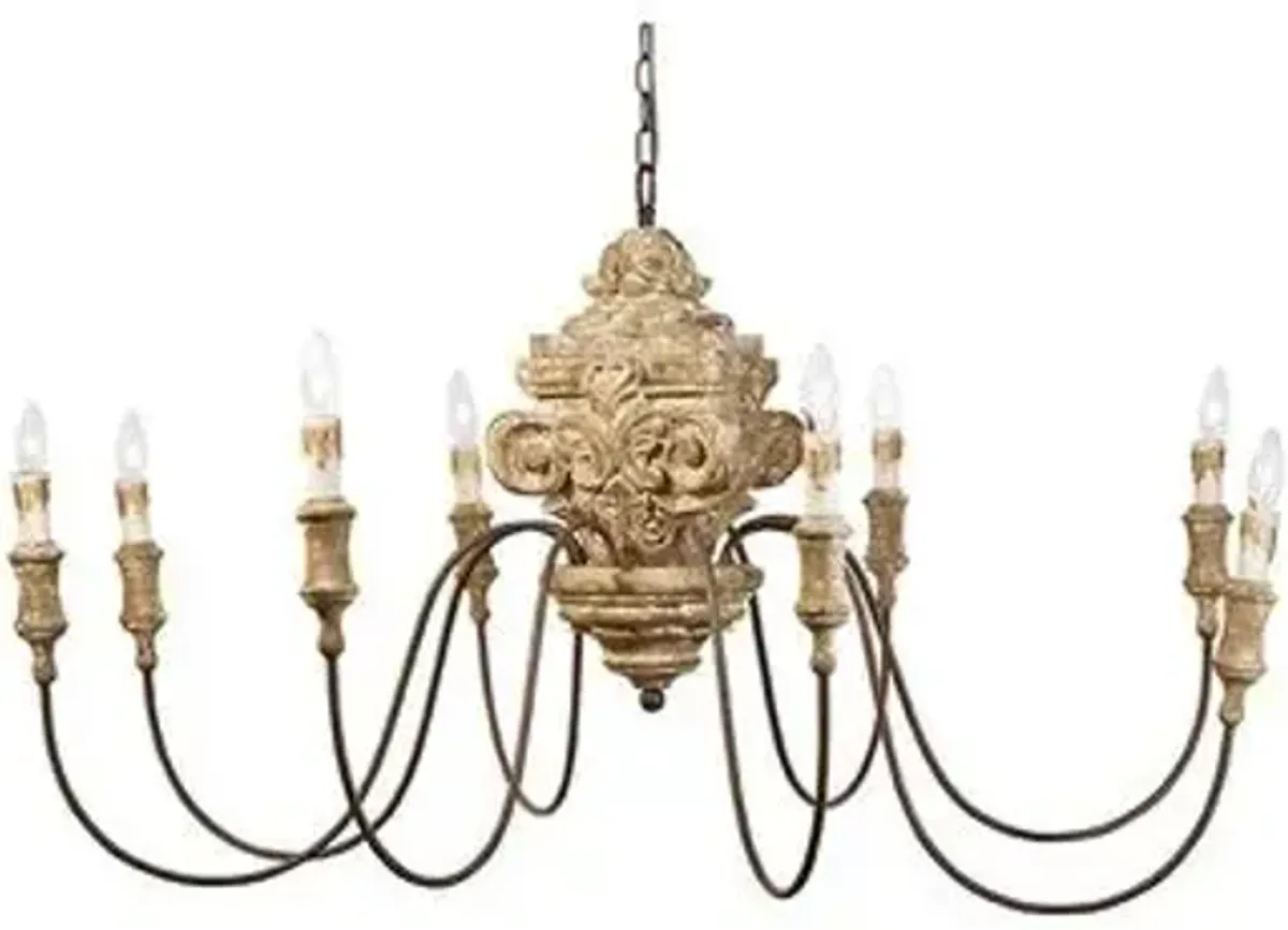 8-Light Wood Carved Chandelier - Gold - Regina Andrew - Brown