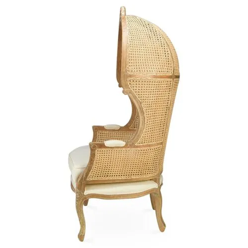 Eliza Cane Canopy Chair - Beige/Cream Linen - Handcrafted