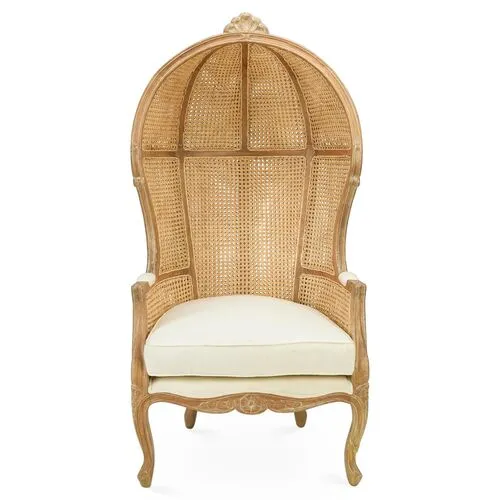 Eliza Cane Canopy Chair - Beige/Cream Linen - Handcrafted