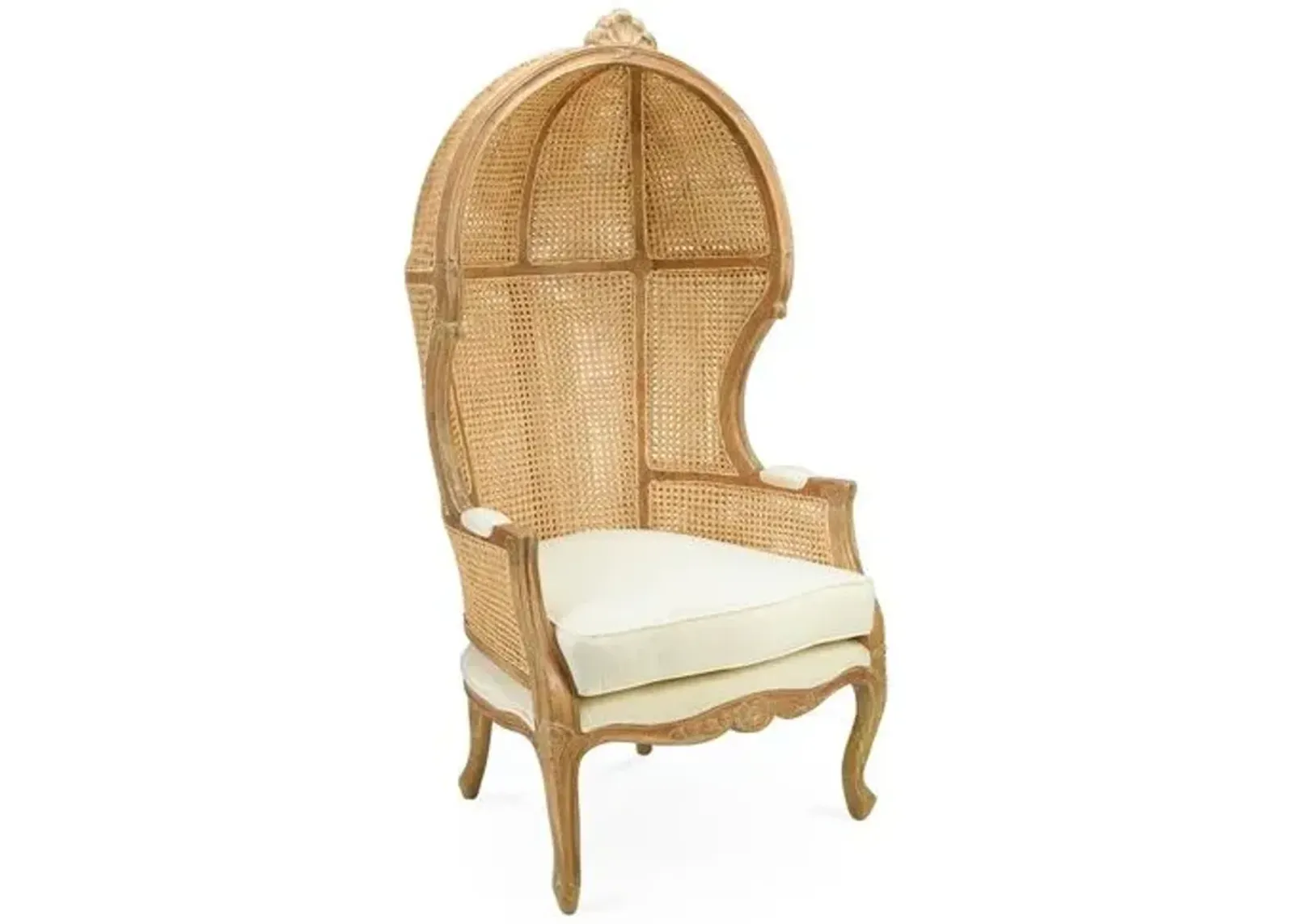 Eliza Cane Canopy Chair - Beige/Cream Linen - Handcrafted