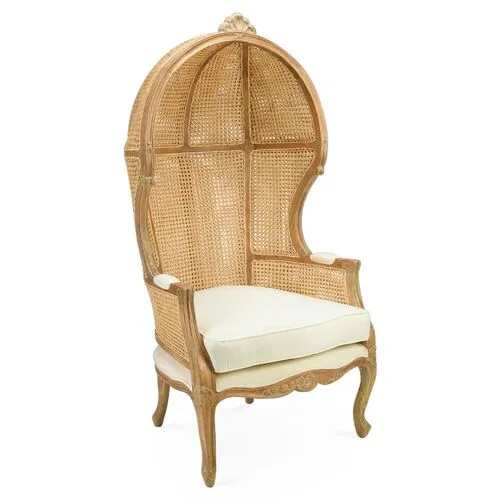 Eliza Cane Canopy Chair - Beige/Cream Linen - Handcrafted