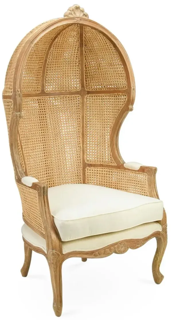 Eliza Cane Canopy Chair, Beige/Cream Linen