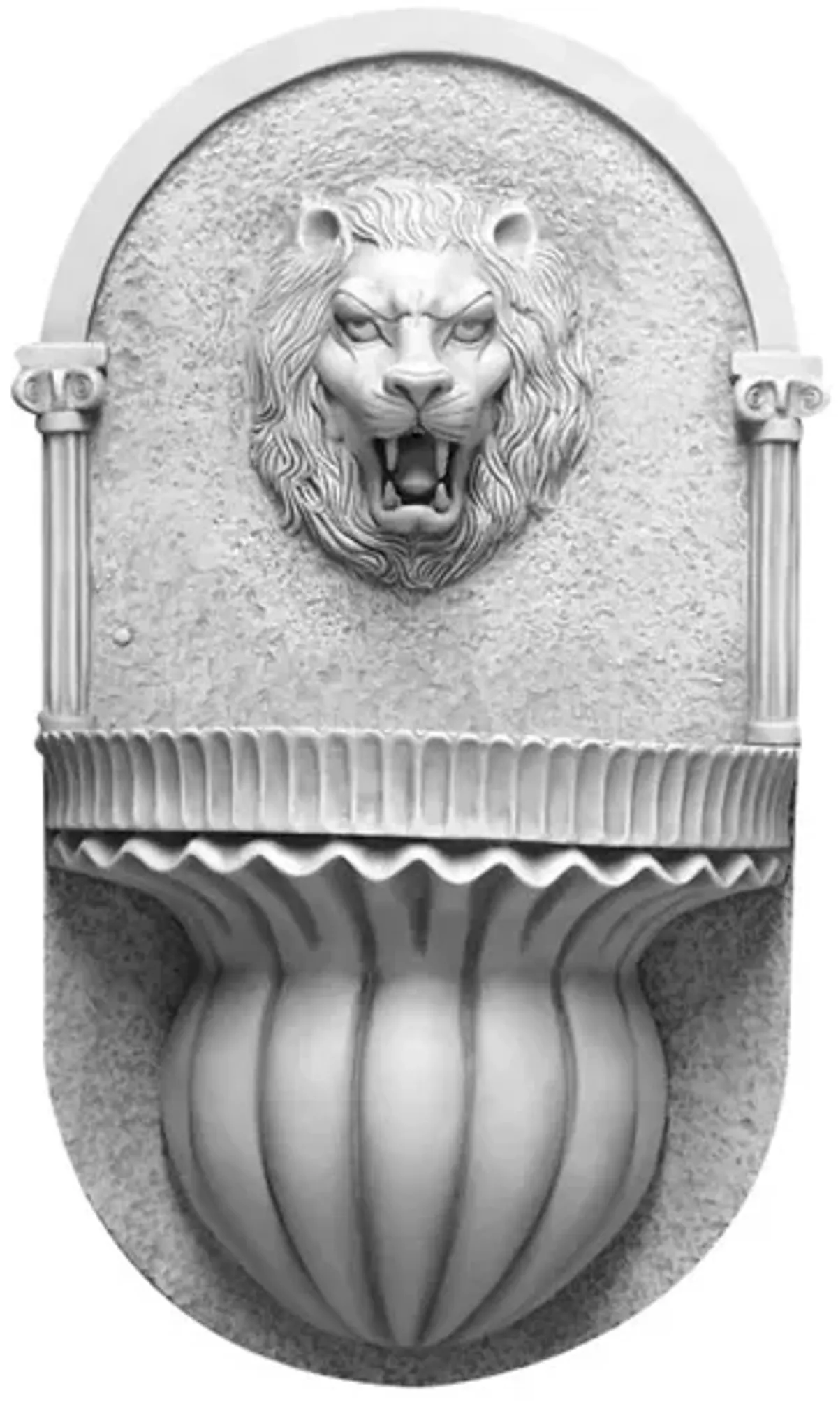 35" Lion Wall Fountain, Antiqued Stone