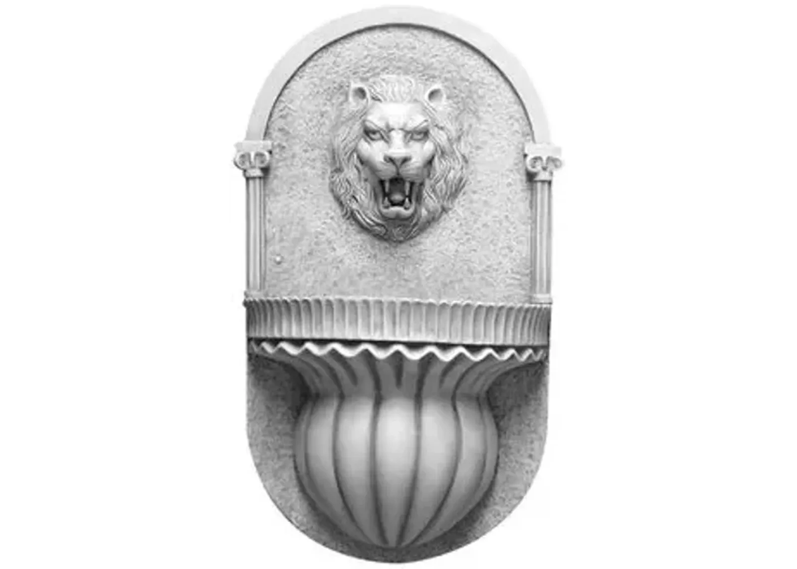 35" Lion Wall Fountain - Antiqued Stone - Gray