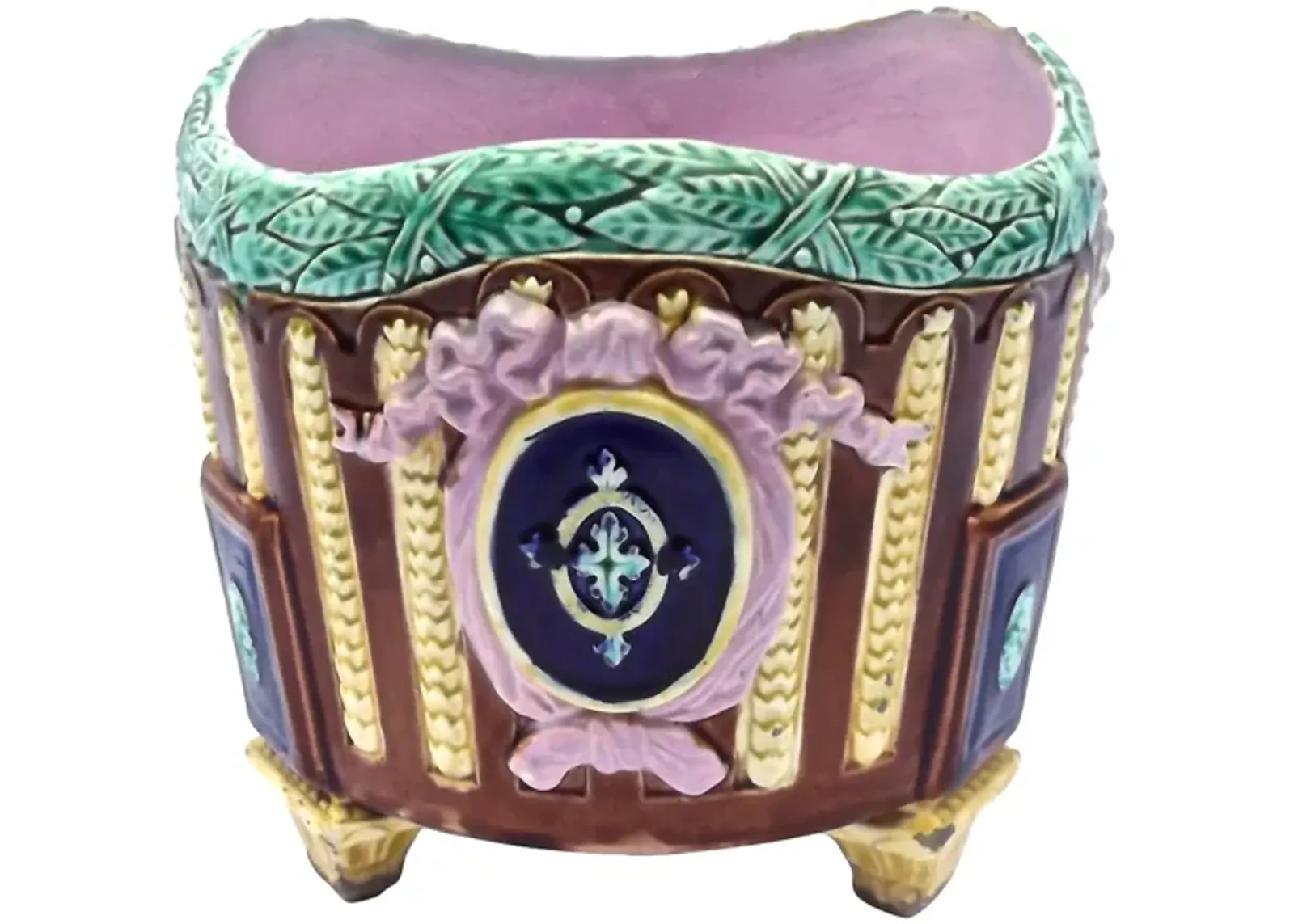 Large Antique Majolica Outdoor Jardiniere - Vermilion Designs - Pink