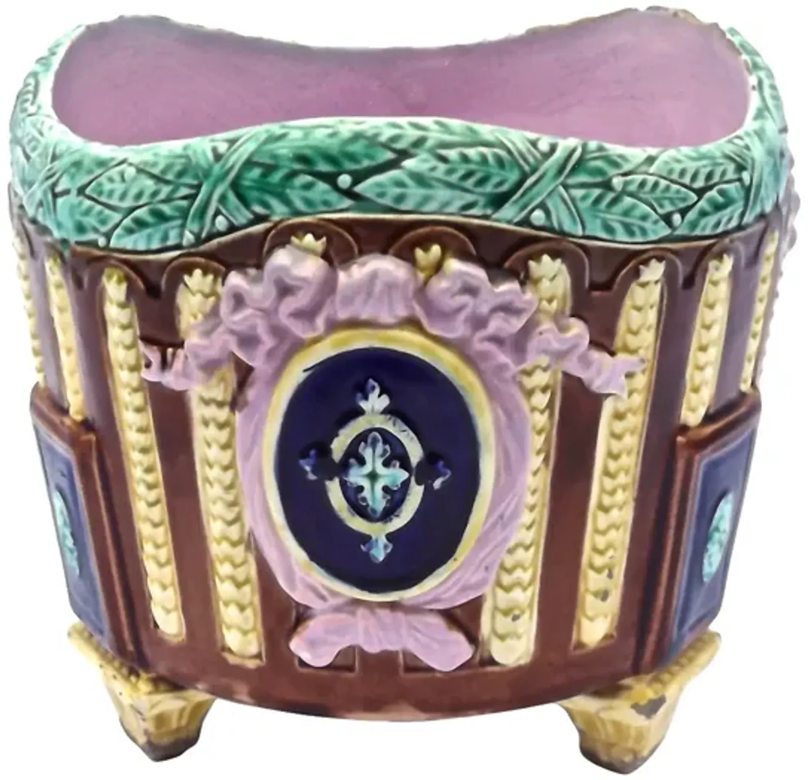 Large Antique Majolica Outdoor Jardiniere - Vermilion Designs - Pink