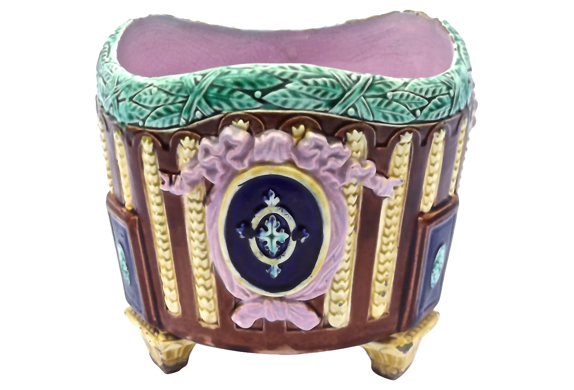 Large Antique Majolica Outdoor Jardiniere - Vermilion Designs - Pink