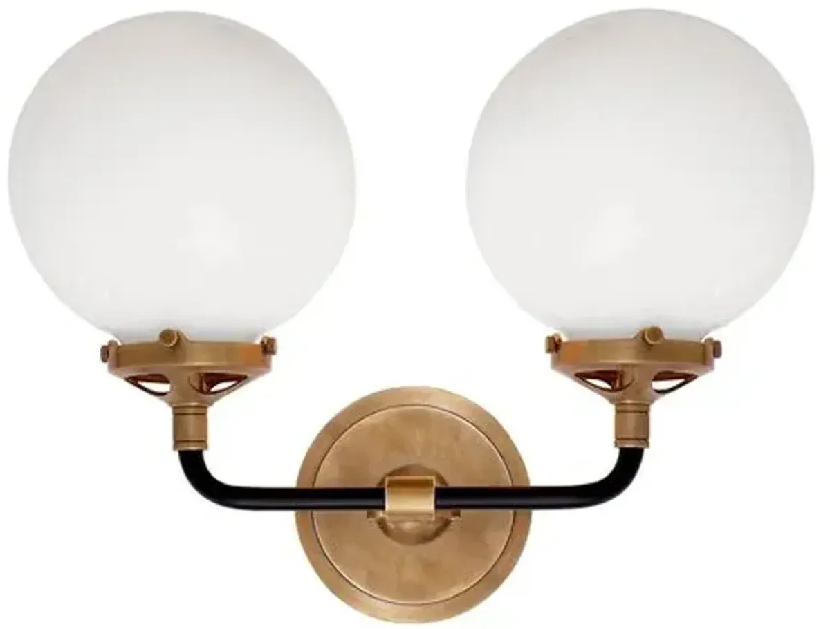 Visual Comfort - Bistro Double 2-Light Sconce - Antique Brass/Black - Gold