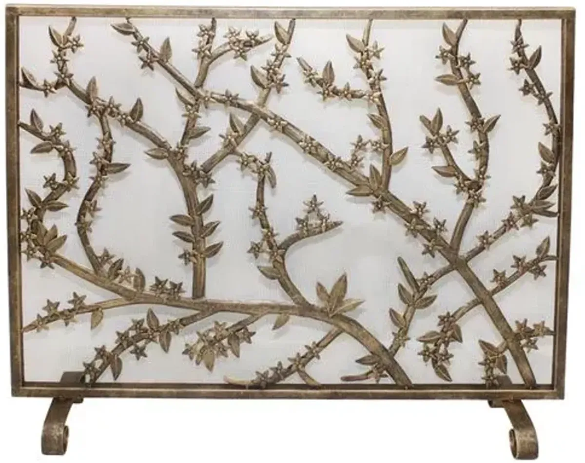 31" Leaves Fire Screen - Gold