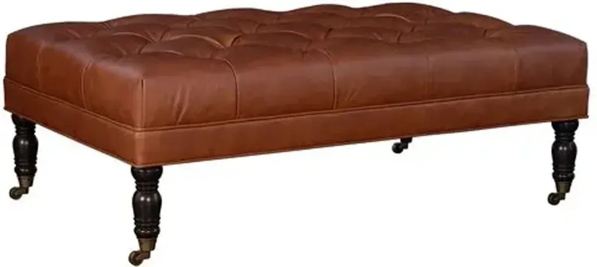 Anna Tufted Cocktail Ottoman - Crypton Leather - Handcrafted - Brown
