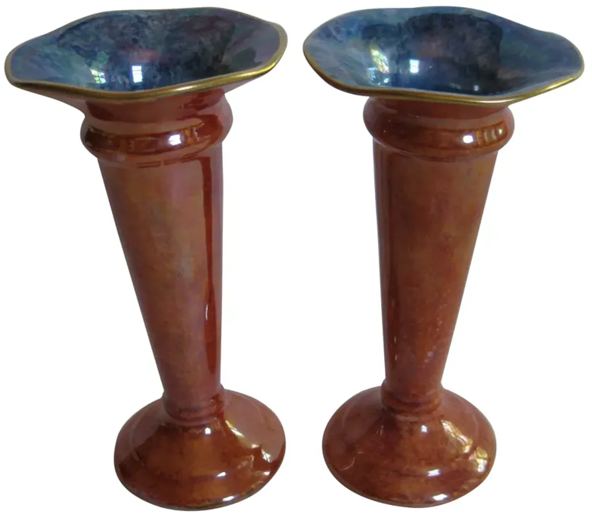 English Art Deco Trumpet Vases - Set of 2 - The Emporium Ltd. - Brown