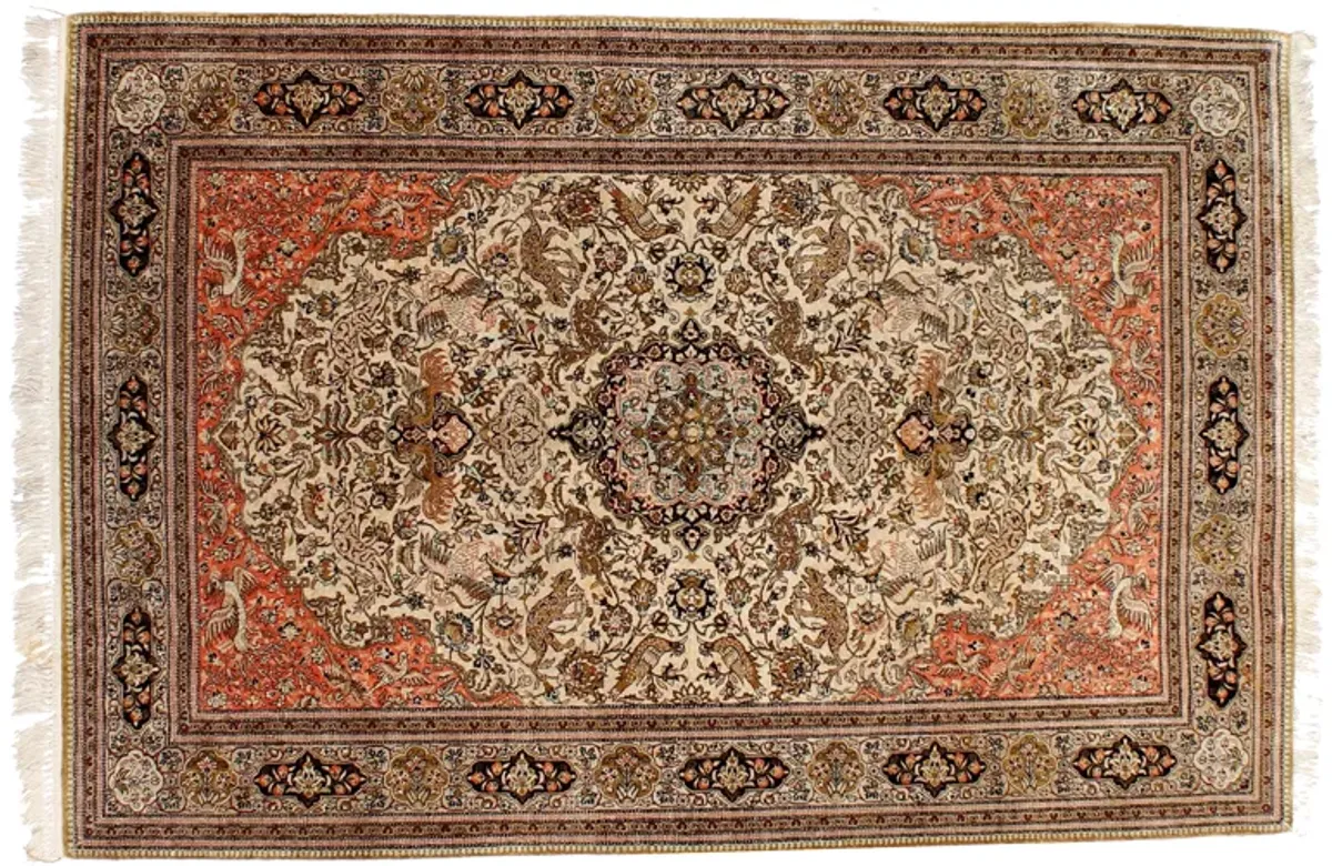 Persian Silk Ghom Rug - 4'9" x 7' - F.J. Kashanian - Brown - Brown