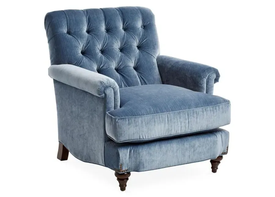 Acton Club Chair - Strie Blue Velvet - Miles Talbott