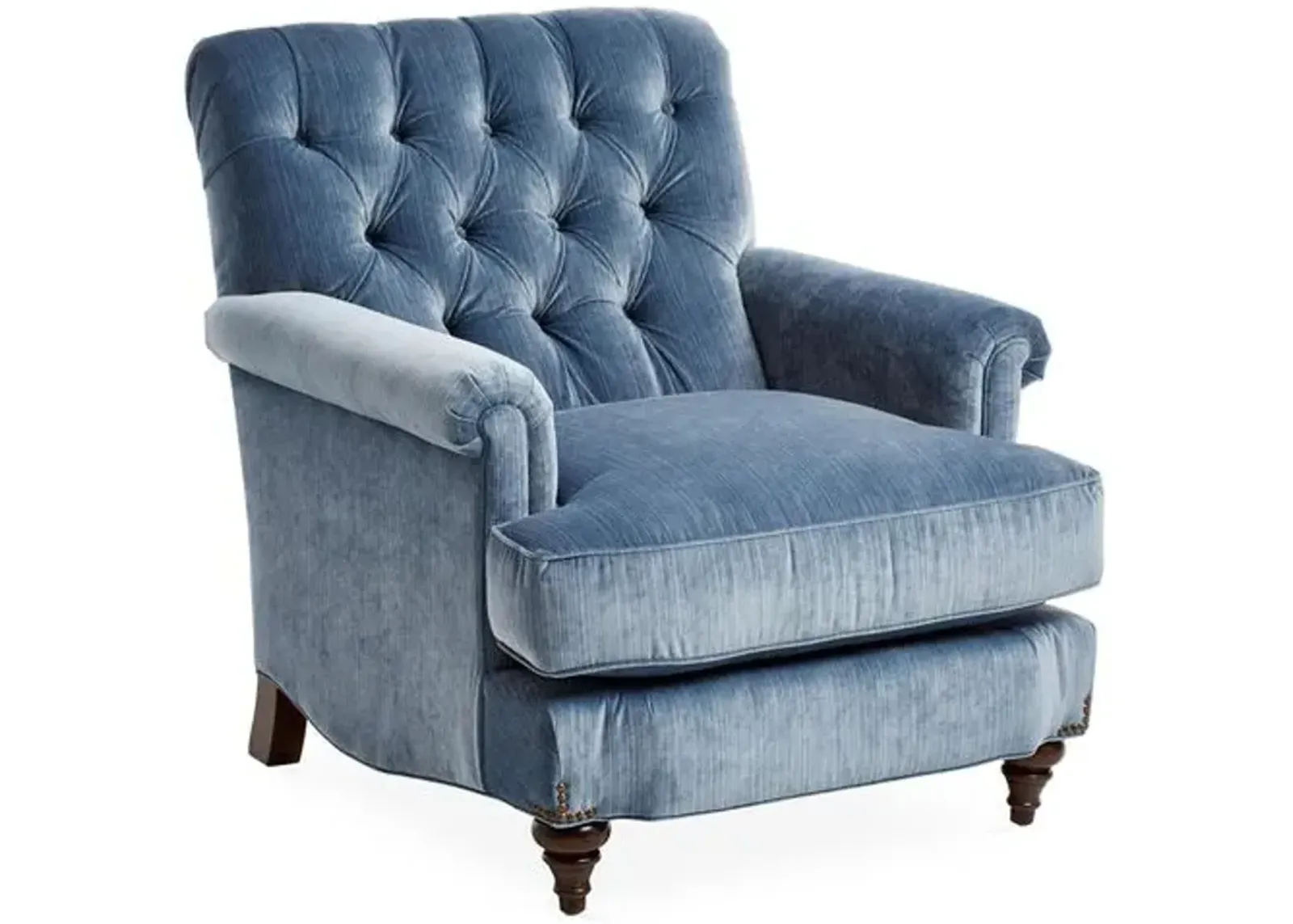 Acton Club Chair - Strie Blue Velvet - Miles Talbott