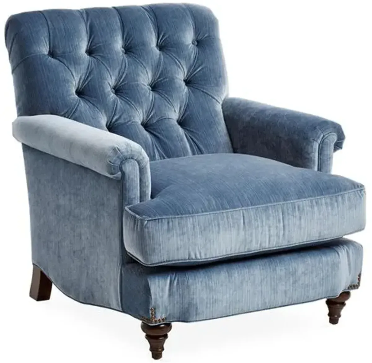 Acton Club Chair - Strie Blue Velvet - Miles Talbott