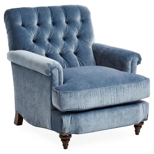 Acton Club Chair - Strie Blue Velvet - Miles Talbott