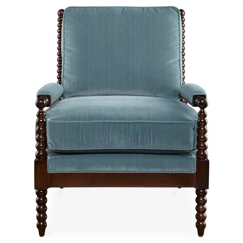 Bankwood Spindle Chair - Velvet - Miles Talbott - Handcrafted - Blue