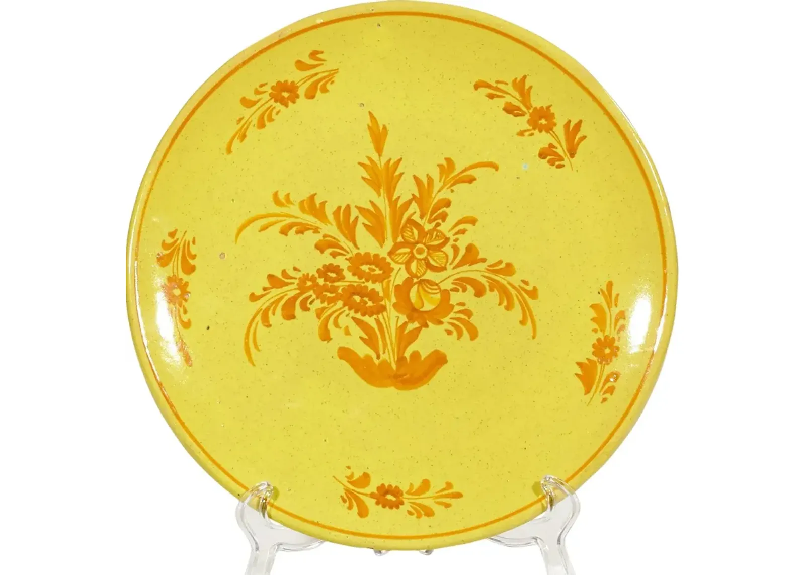 1960s Italian Hand-Painted Floral Plate - 2-b-Modern - Yellow