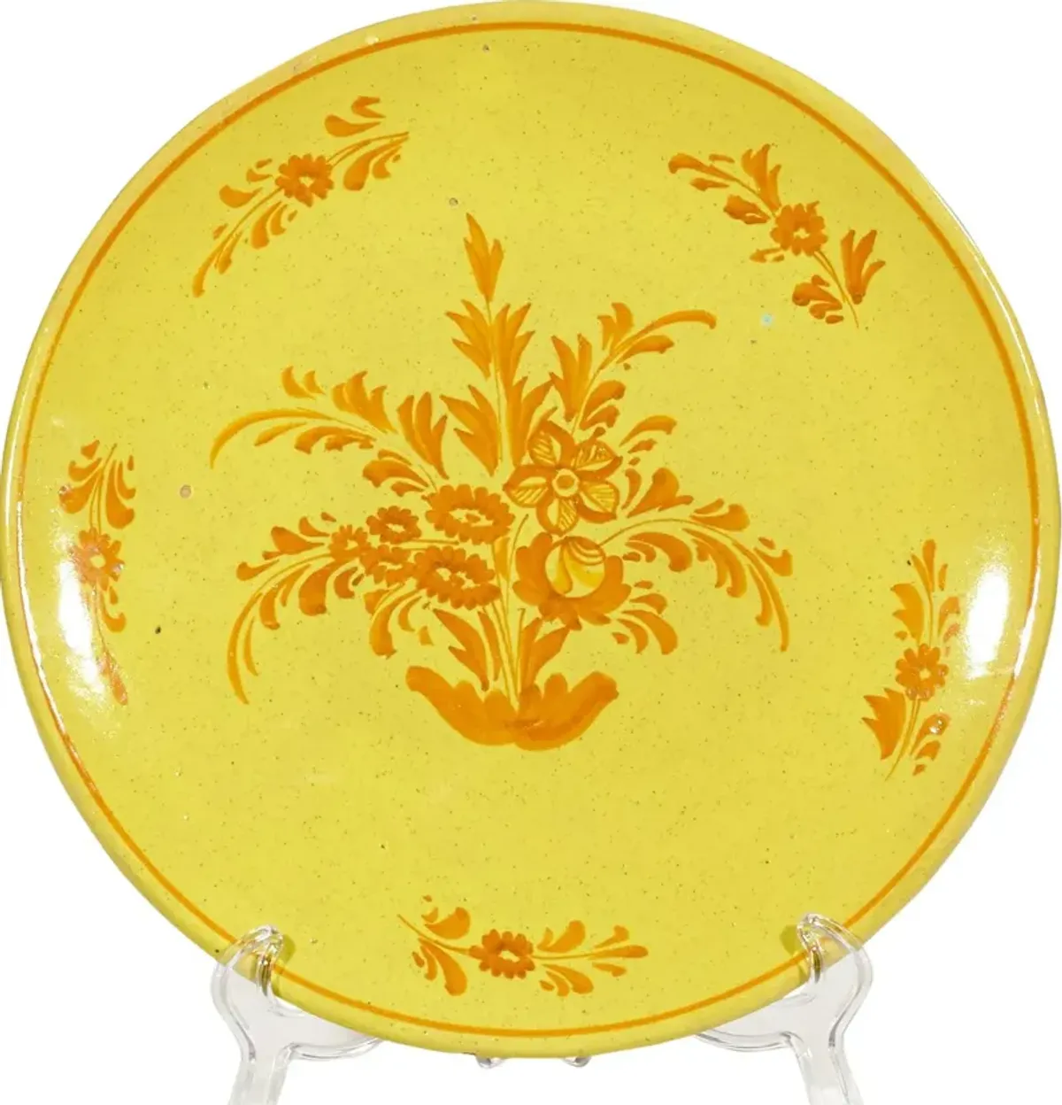 1960s Italian Hand-Painted Floral Plate - 2-b-Modern - Yellow