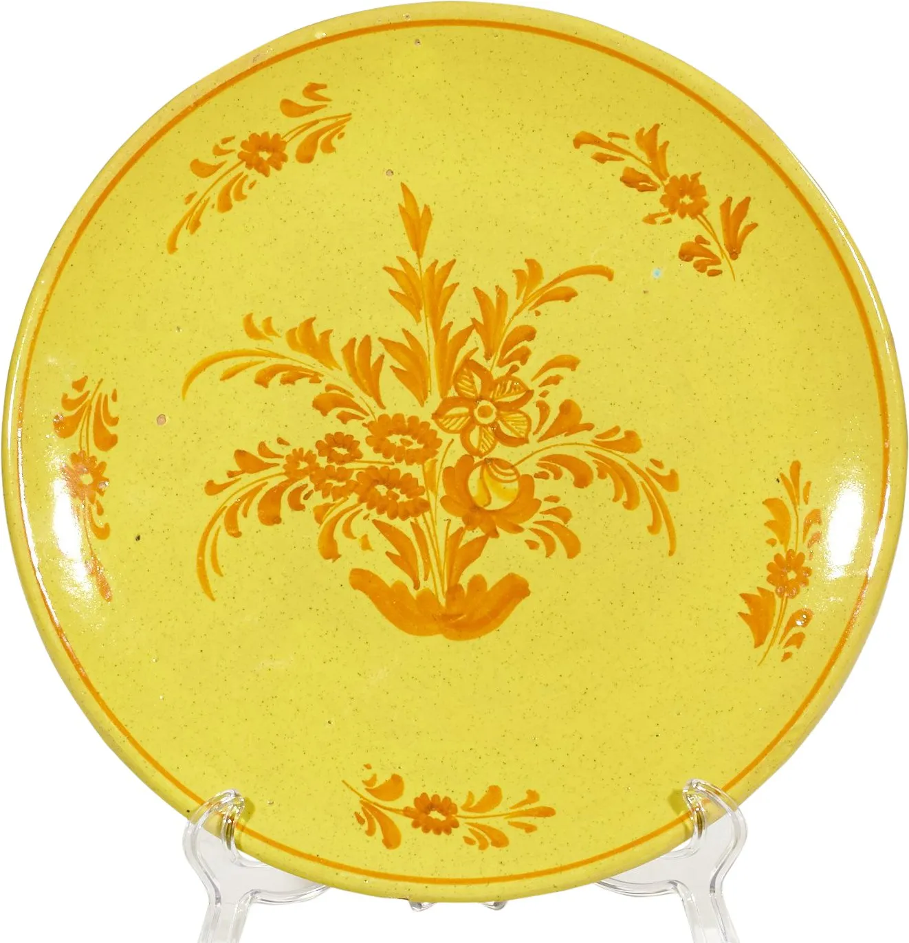 1960s Italian Hand-Painted Floral Plate - 2-b-Modern - Yellow