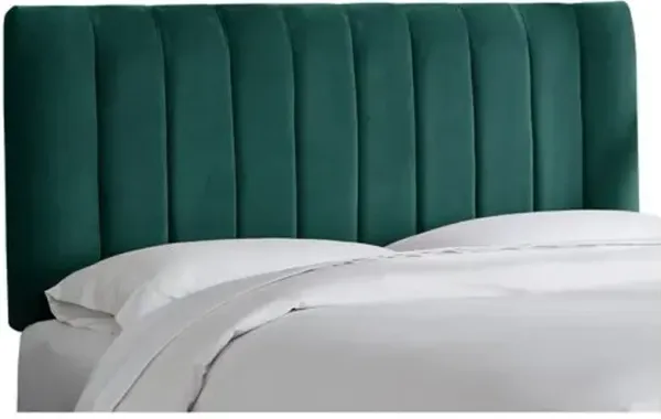 Delmar Velvet Channeled Headboard - Handcrafted - Blue