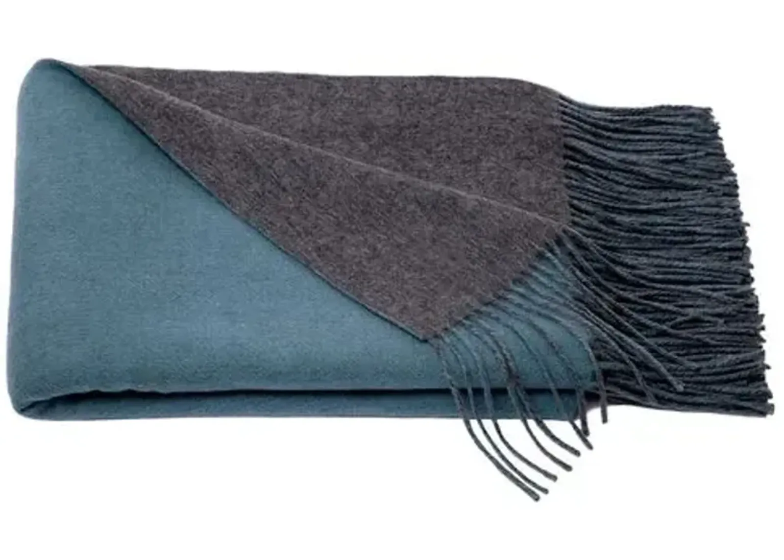 Reversible Cashmere Blend Throw - Lake - Blue, Fringed