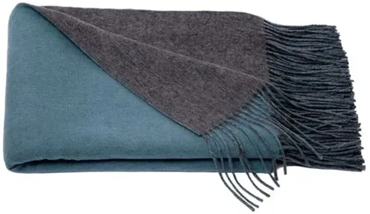 Reversible Cashmere Blend Throw - Lake - Blue, Fringed