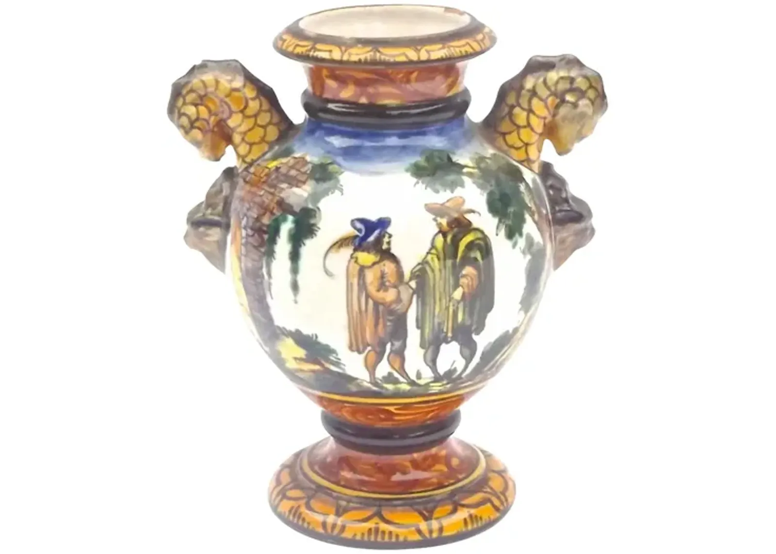 Hand-Painted French Faience Urn Vase - Vermilion Designs - Ivory