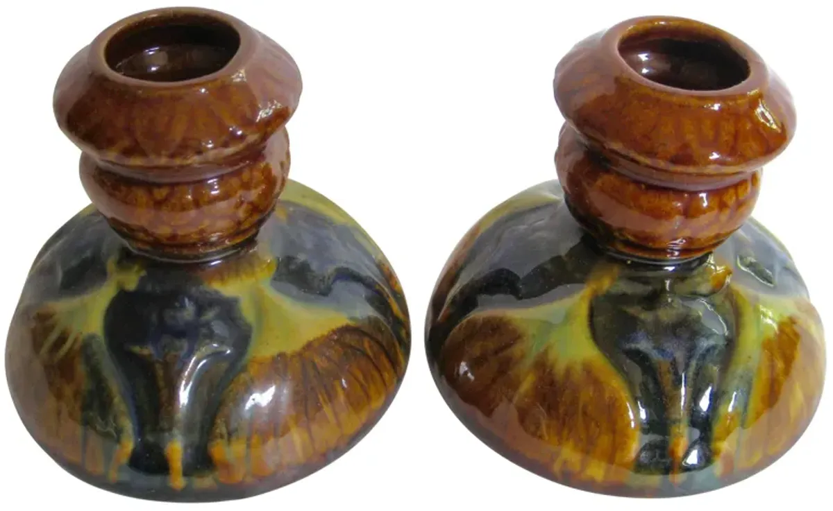 1940s American Pottery Candleholders - The Emporium Ltd. - Brown