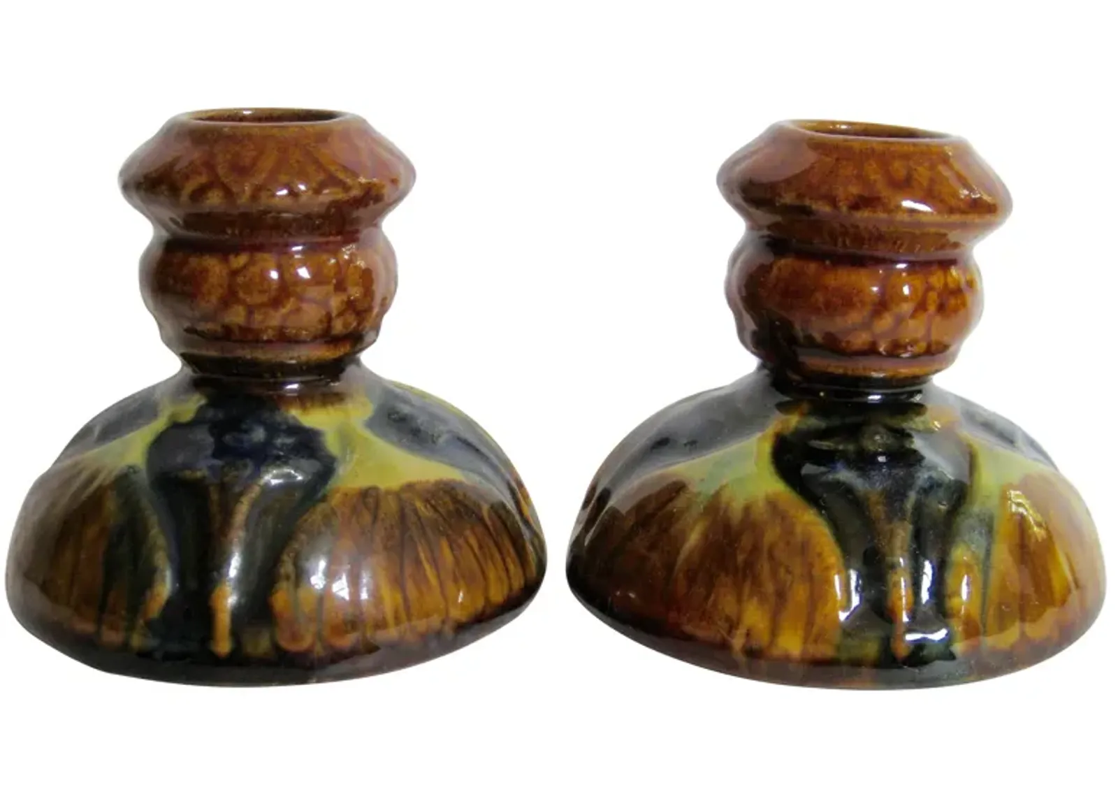 1940s American Pottery Candleholders - The Emporium Ltd. - Brown