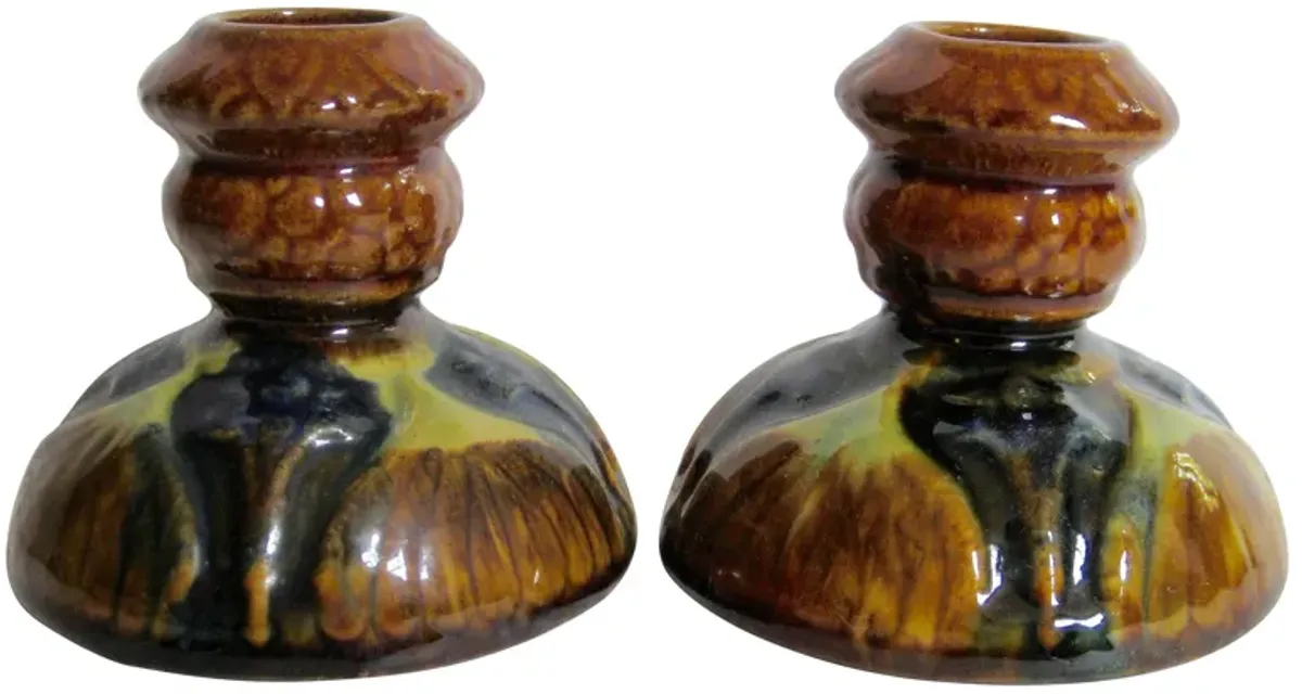 1940s American Pottery Candleholders - The Emporium Ltd. - Brown