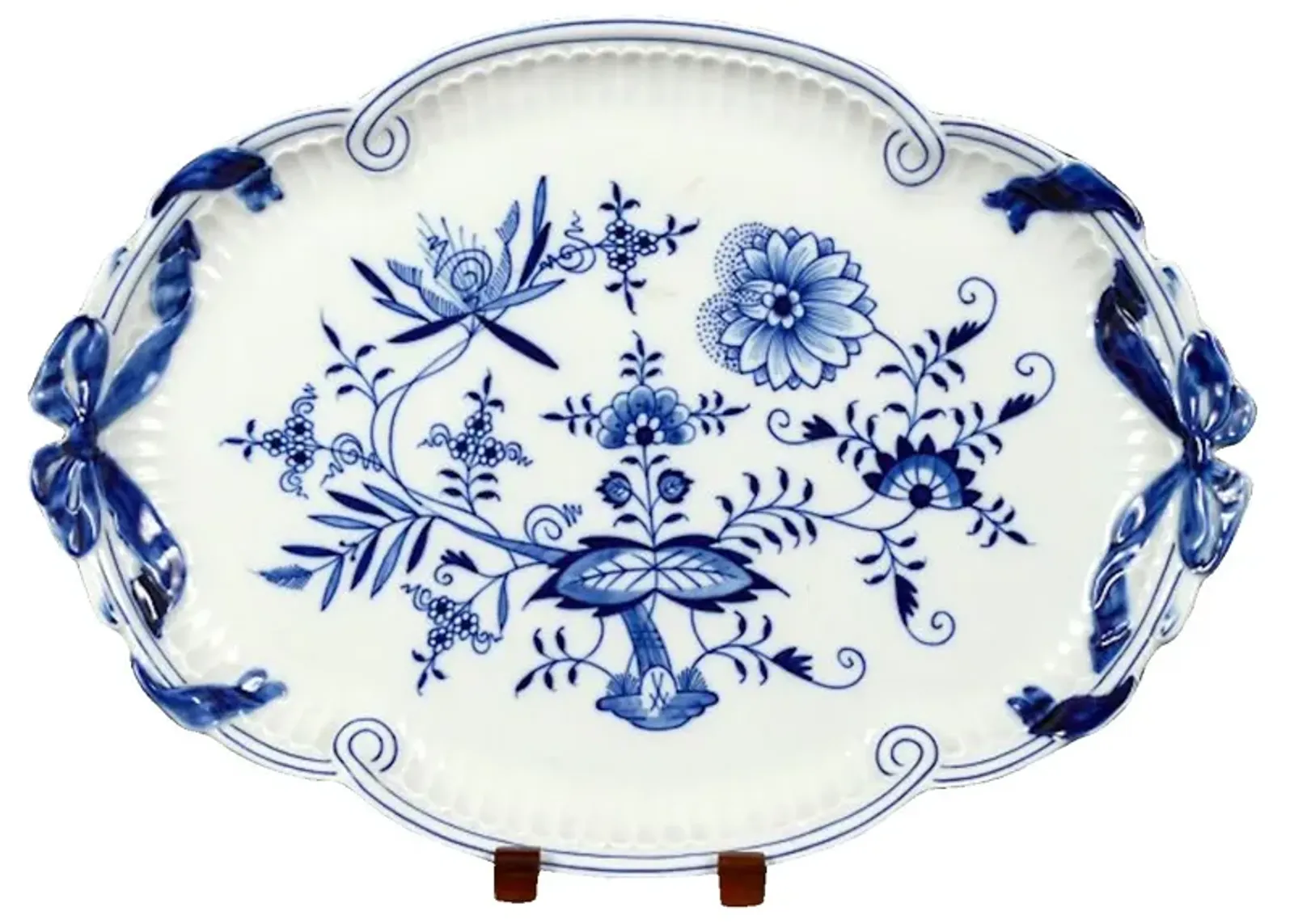 Antique Meissen Floral Oval Tray - Vermilion Designs - blue