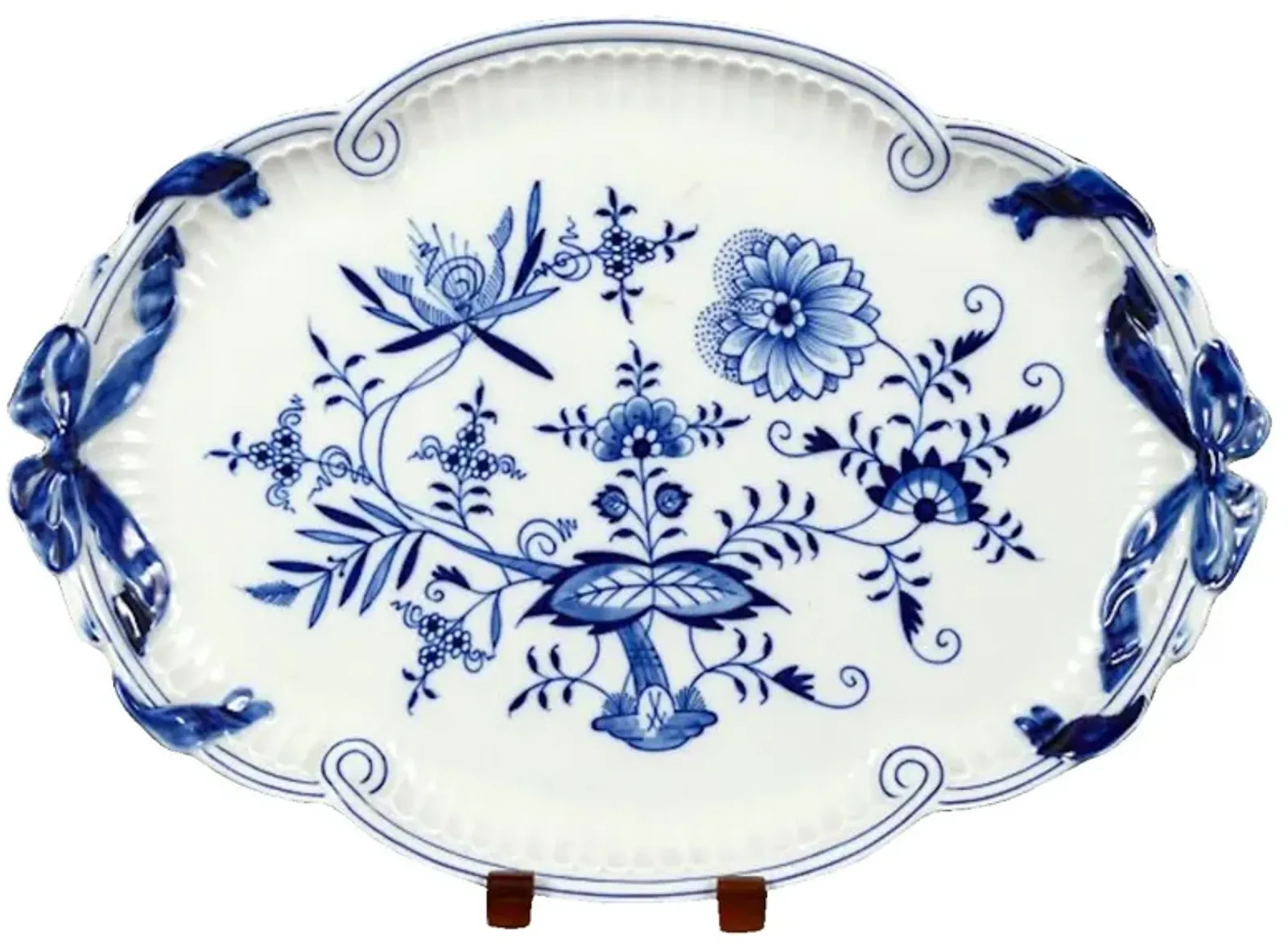 Antique Meissen Floral Oval Tray - Vermilion Designs - blue