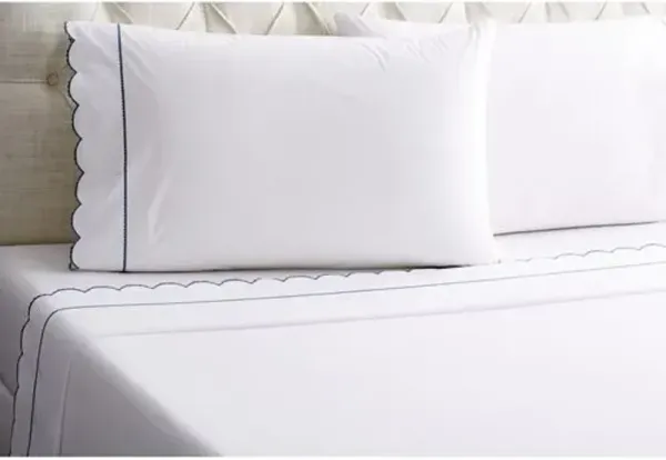 Ruffle Embroidered Scallop Sheet Set - Hamburg House - Green, 300 Thread Count, Egyptian Cotton Sateen, Soft and Luxurious