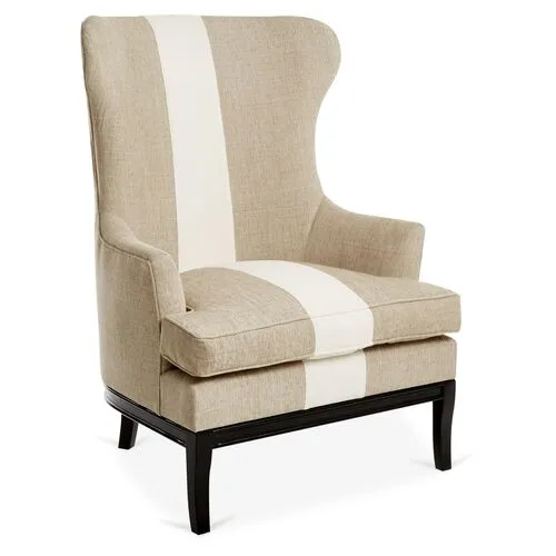 Calhoun Wingback Chair - Stripe - Kim Salmela - Handcrafted in The USA - Beige - Comfortable, Stylish