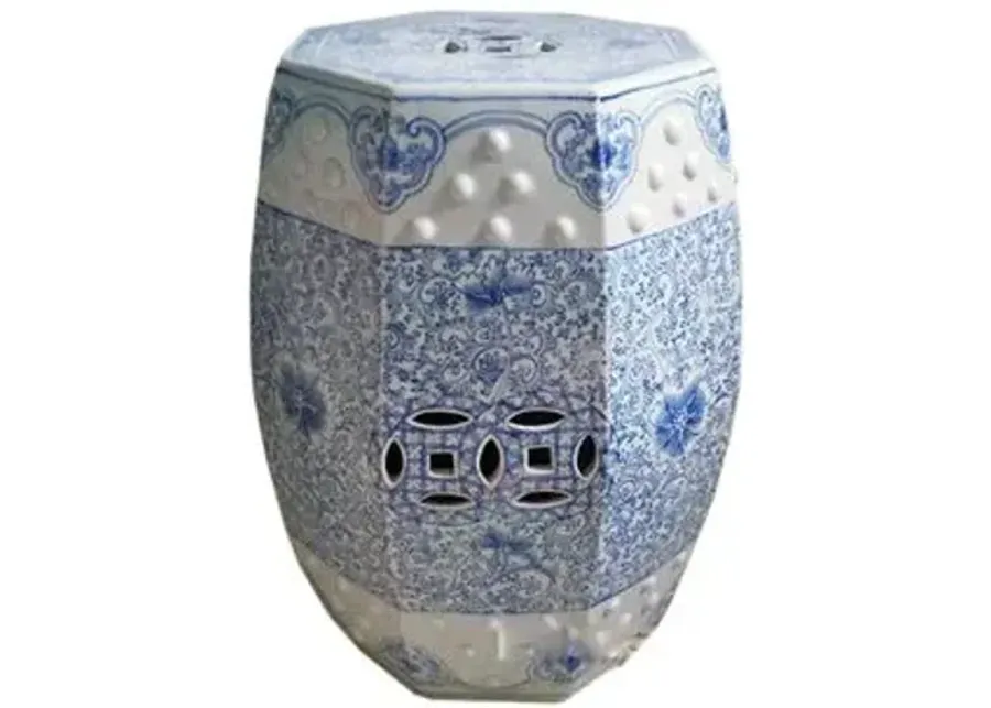 Hexagonal Lotus Stool - Blue/White