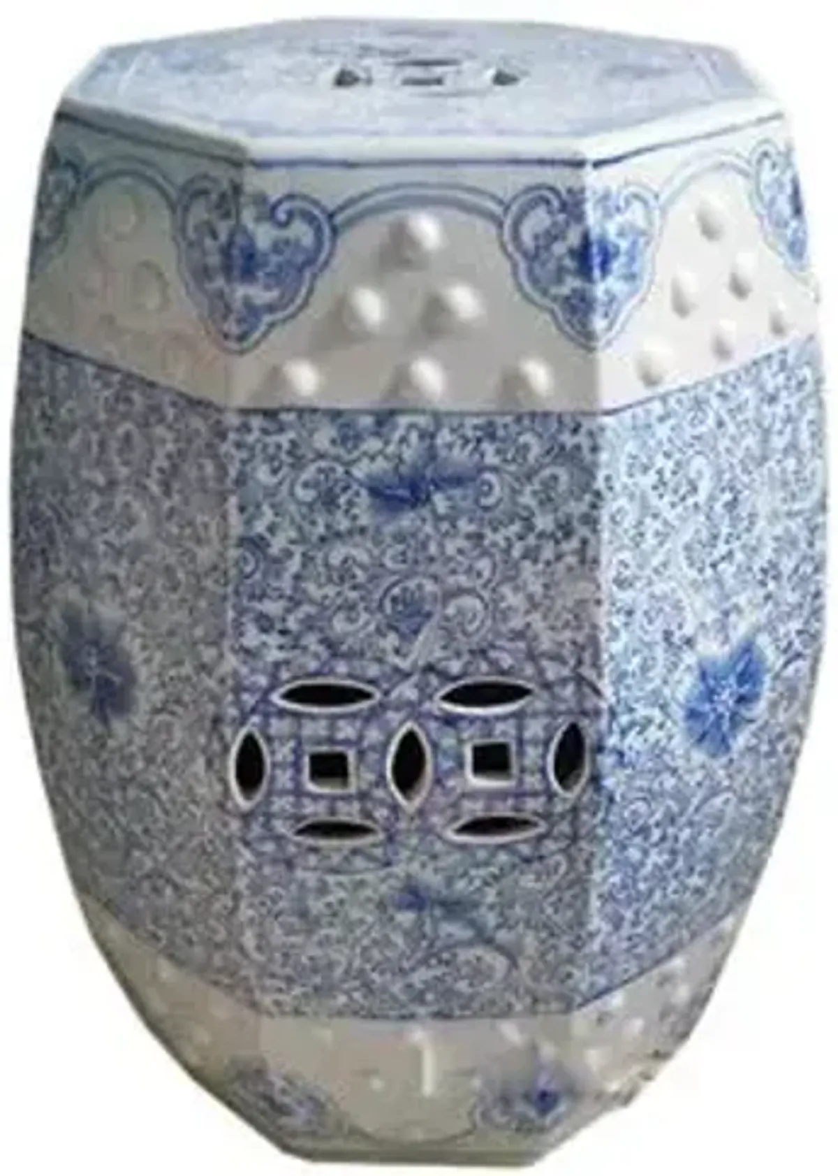 Hexagonal Lotus Stool - Blue/White
