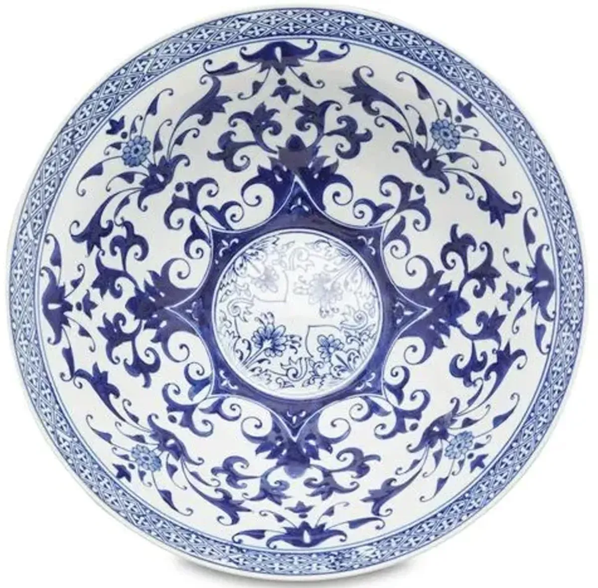 16" Floral Bowl - Blue/White