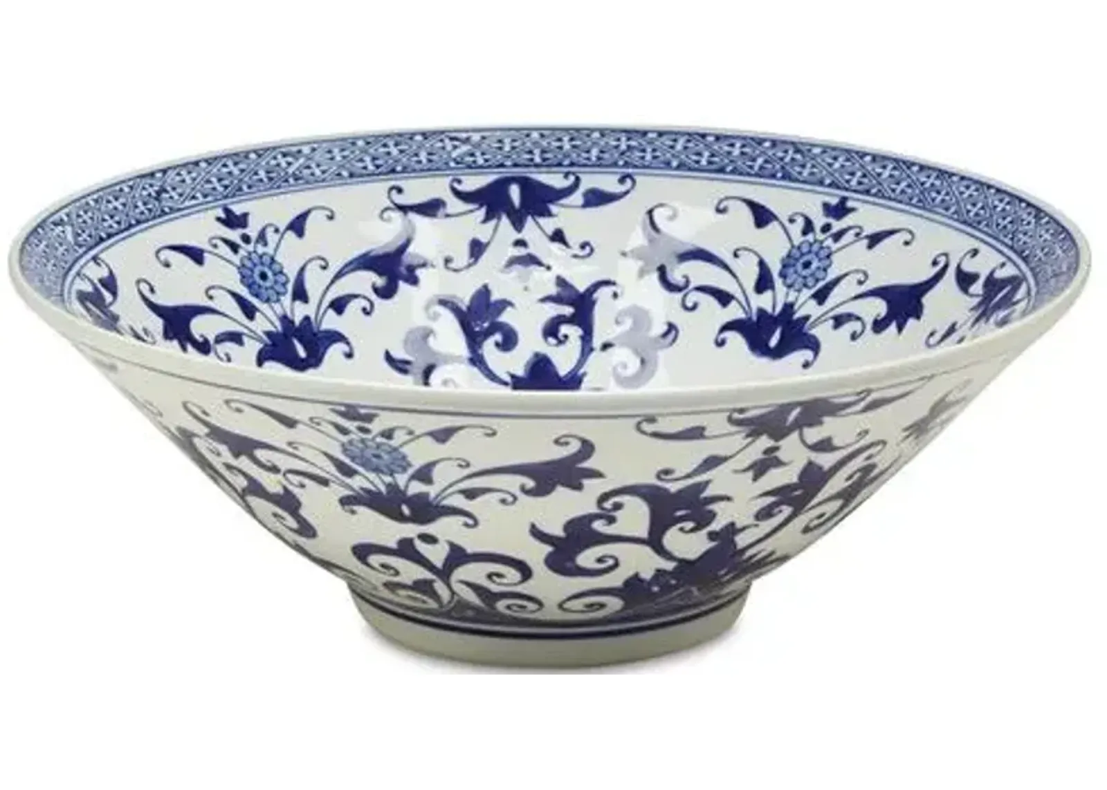 16" Floral Bowl - Blue/White